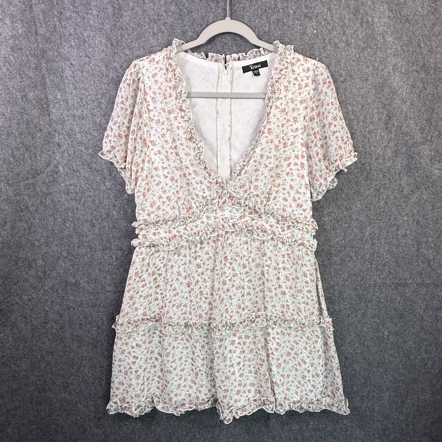 Trixxi Women’s Floral Print Misses XL Misses M Dress Ruffle Sleeve Polyester