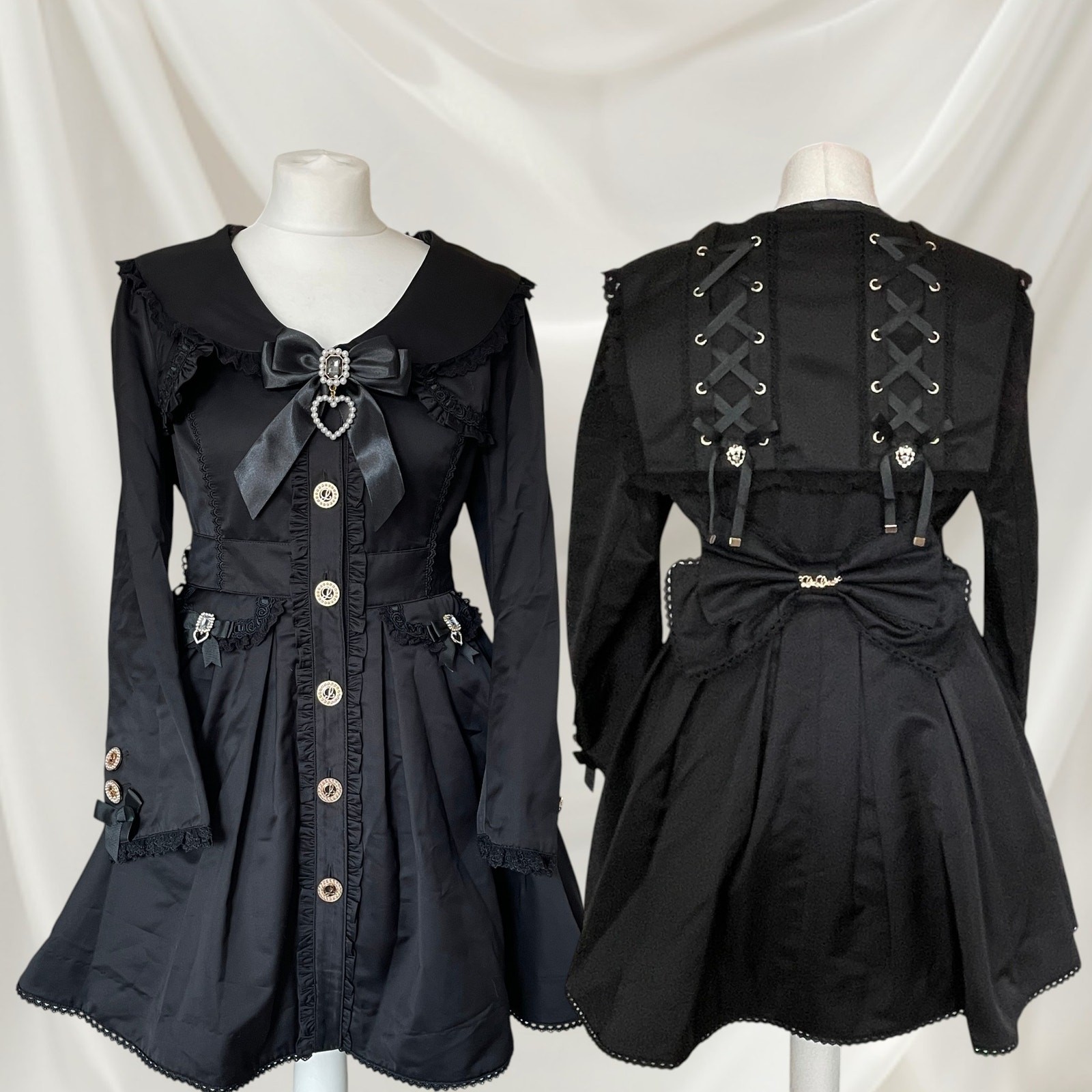 Liz Lisa black dress sailor coat style lace-up back bow jirai kei