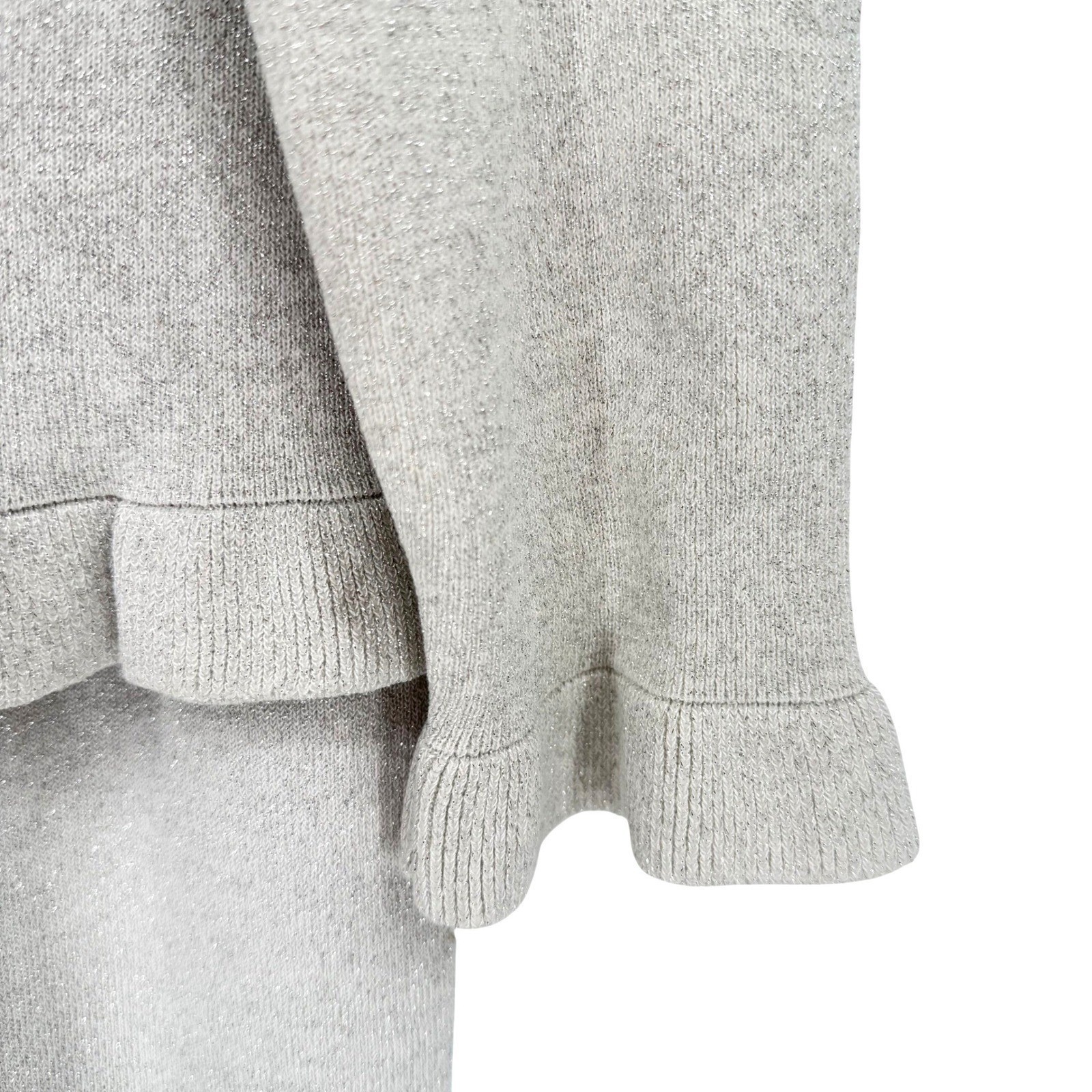 Lily & Taylor 2pc Knit Church Suit Dress Ruffled Edges Women’s L Silver Metallic