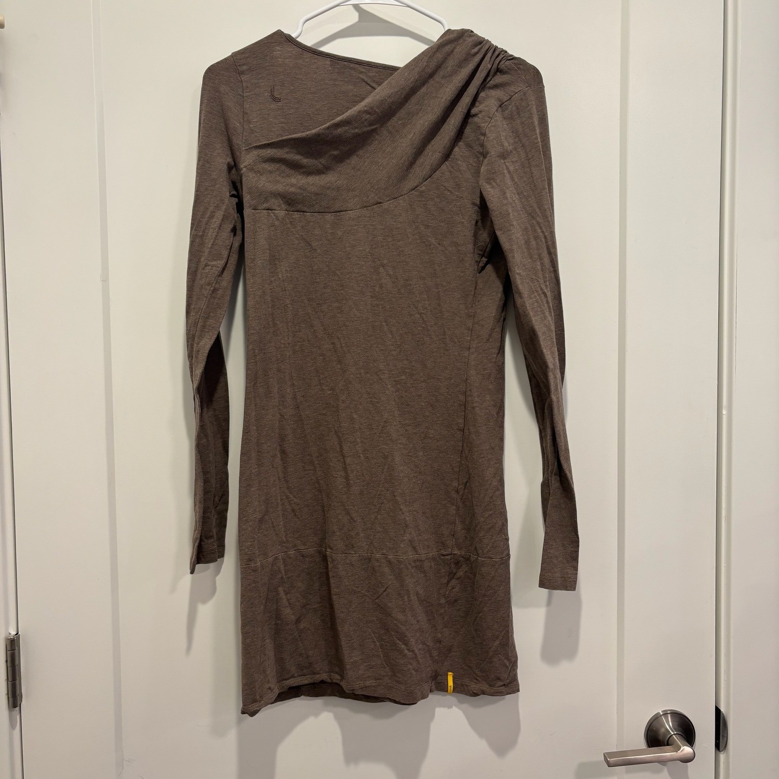 Lole Organic Cotton Long Sleeve Draped Cowl Neck Tunic Mini Dress Brown Small