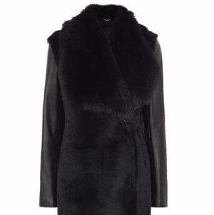 KAREN MILLEN LEATHER AND SHEARLING COAT SIZE (2)