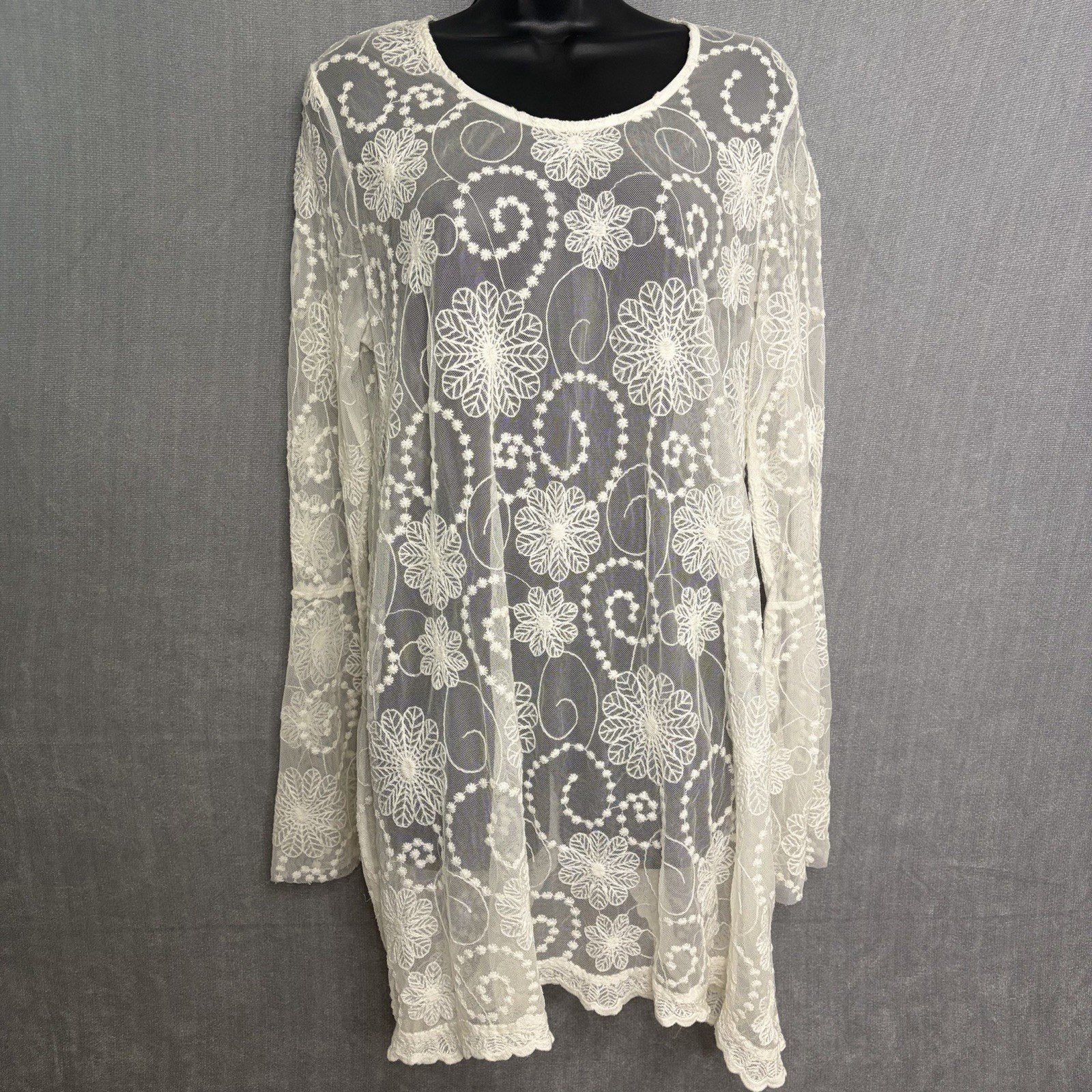 Indigo Soul Womens White Mesh Crochet Lace Midi Dress Cover Up Tunic Sheer Large