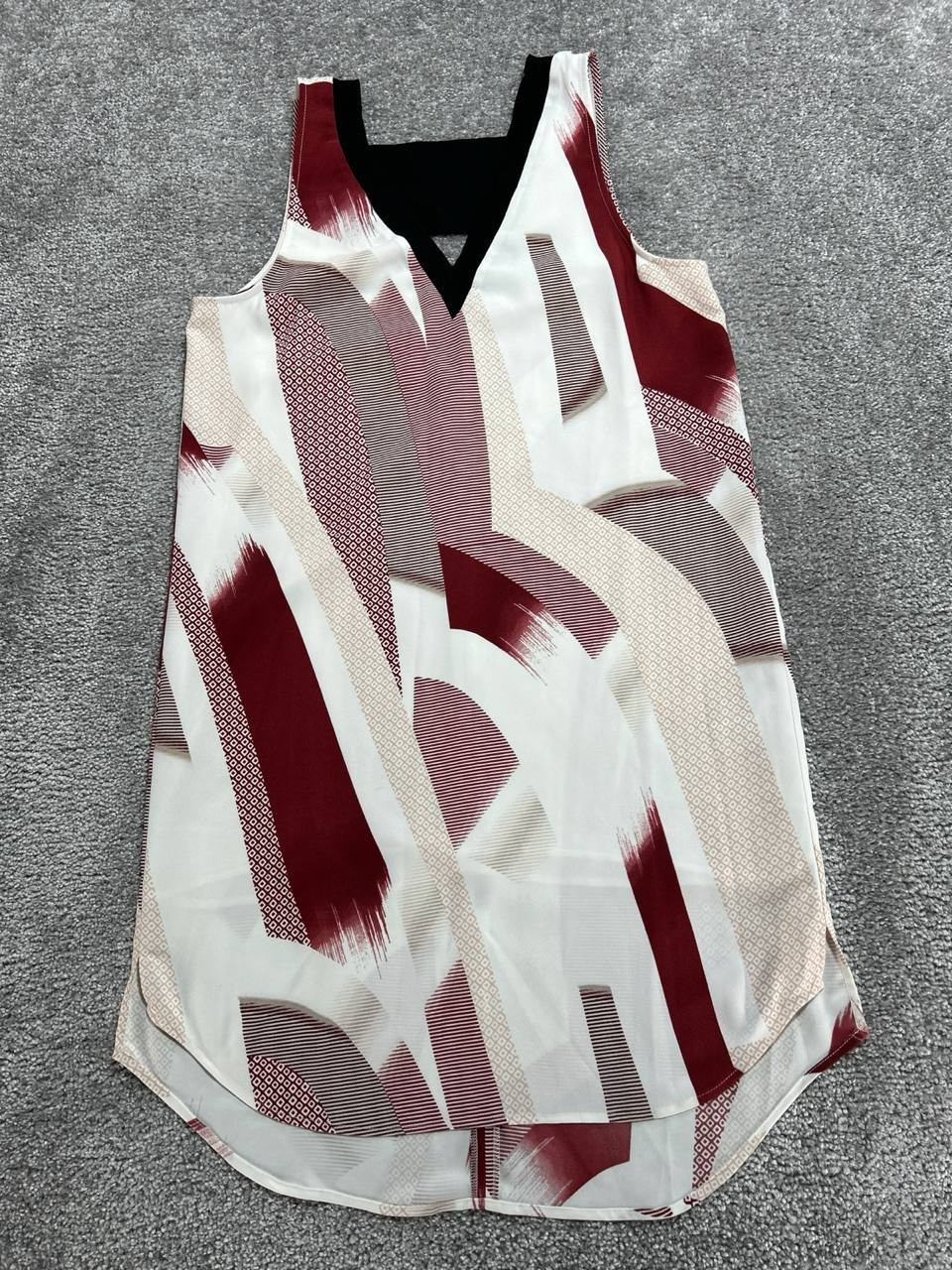 Trouve Shift Dress Womens Small Multicolor Abstract Print High Low Hem V Neck