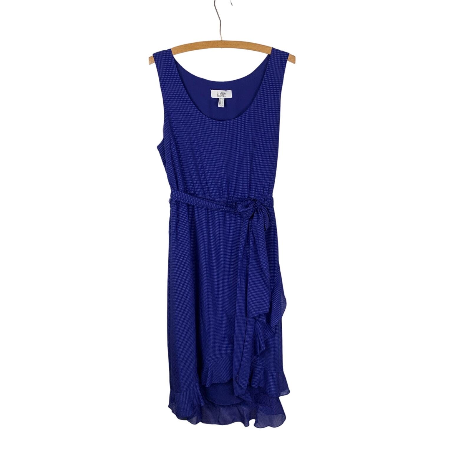 Badgly Mischka Belle Blue & Black Check Faux Wrap Ruffled Midi Dress- Size 14