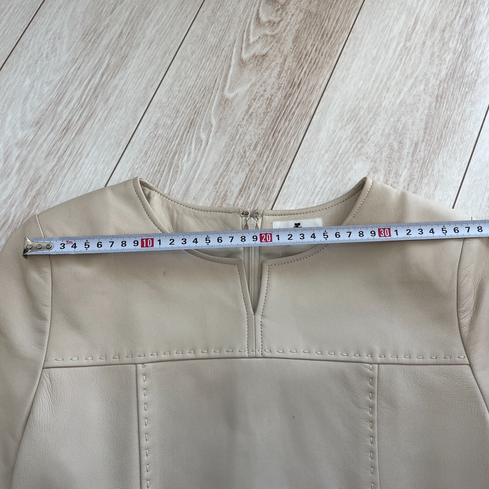 Courreges Sheepskin Lamb Leather Dress Beige Zip Woman Size L US/S-M Japan Rare