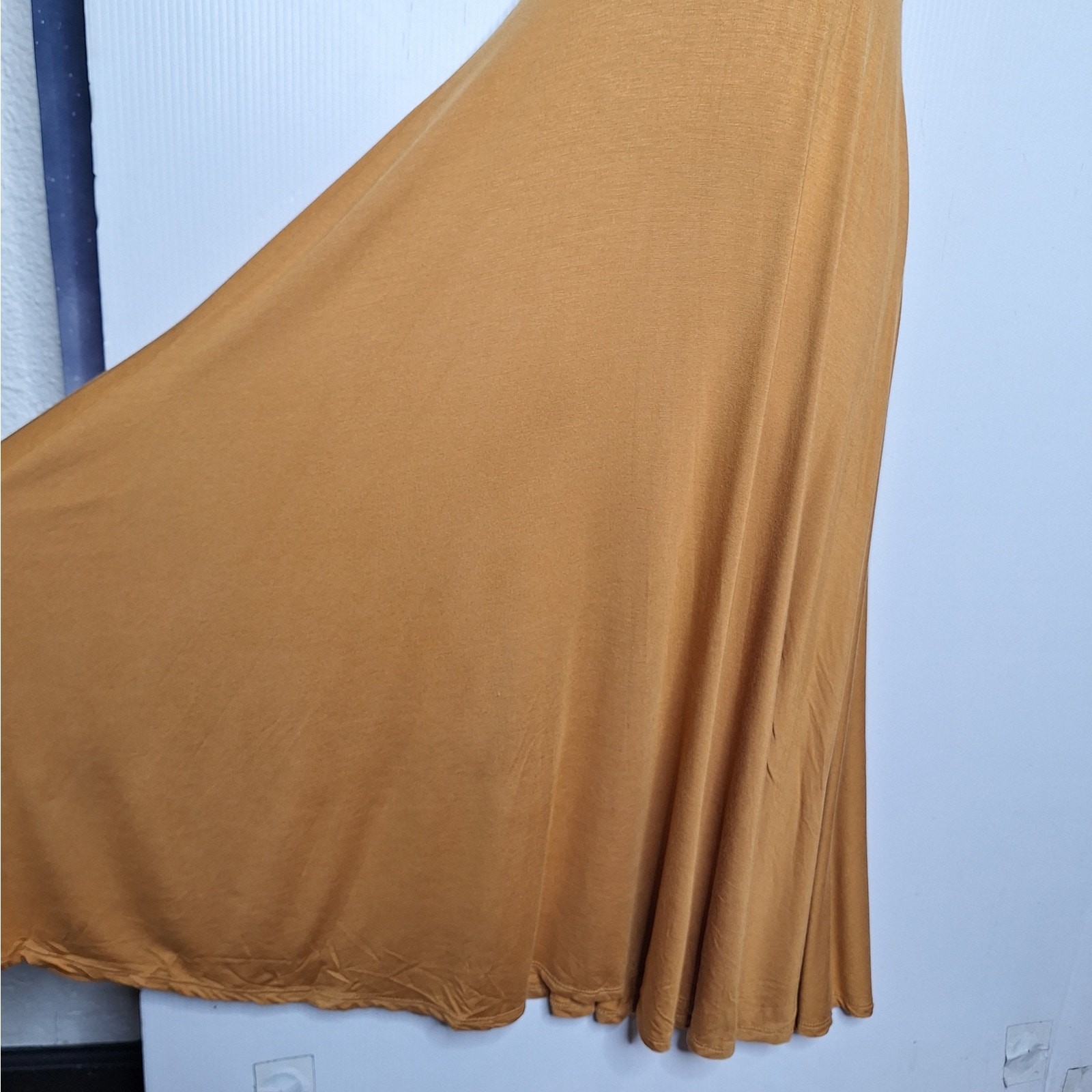 Audrey 3+1 Square Neck Midi Tank Dress Modal Jersey Mustard Small Sundress 70s