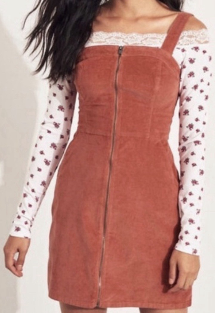 Y2k Hollister Rust Corduroy Dress Pockets Festival Preppy Academia Streetwear S