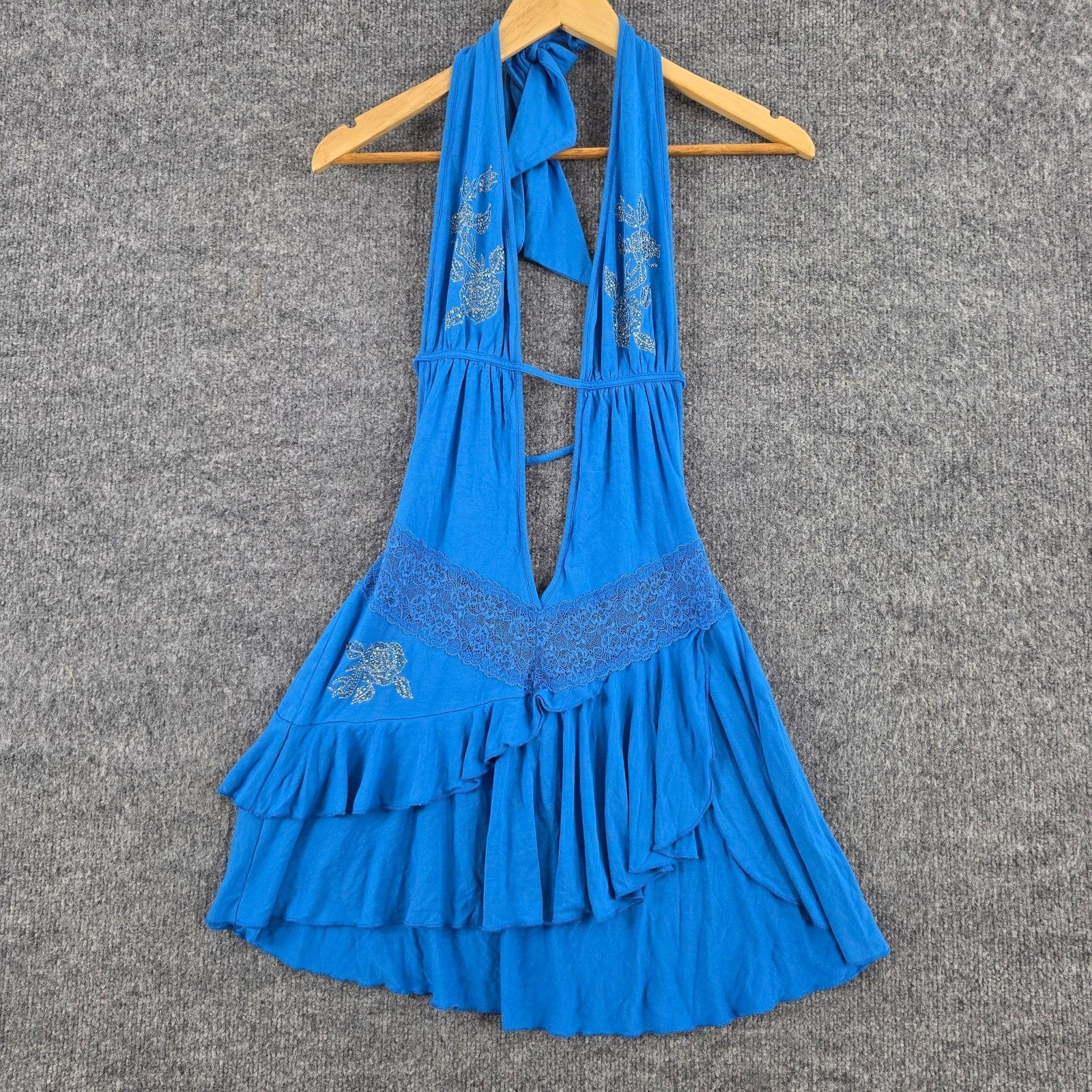 Iamgia Dress Women Small Mazzie Mini Blue Lace Ruffle Party Y2K Clubwear Festiva