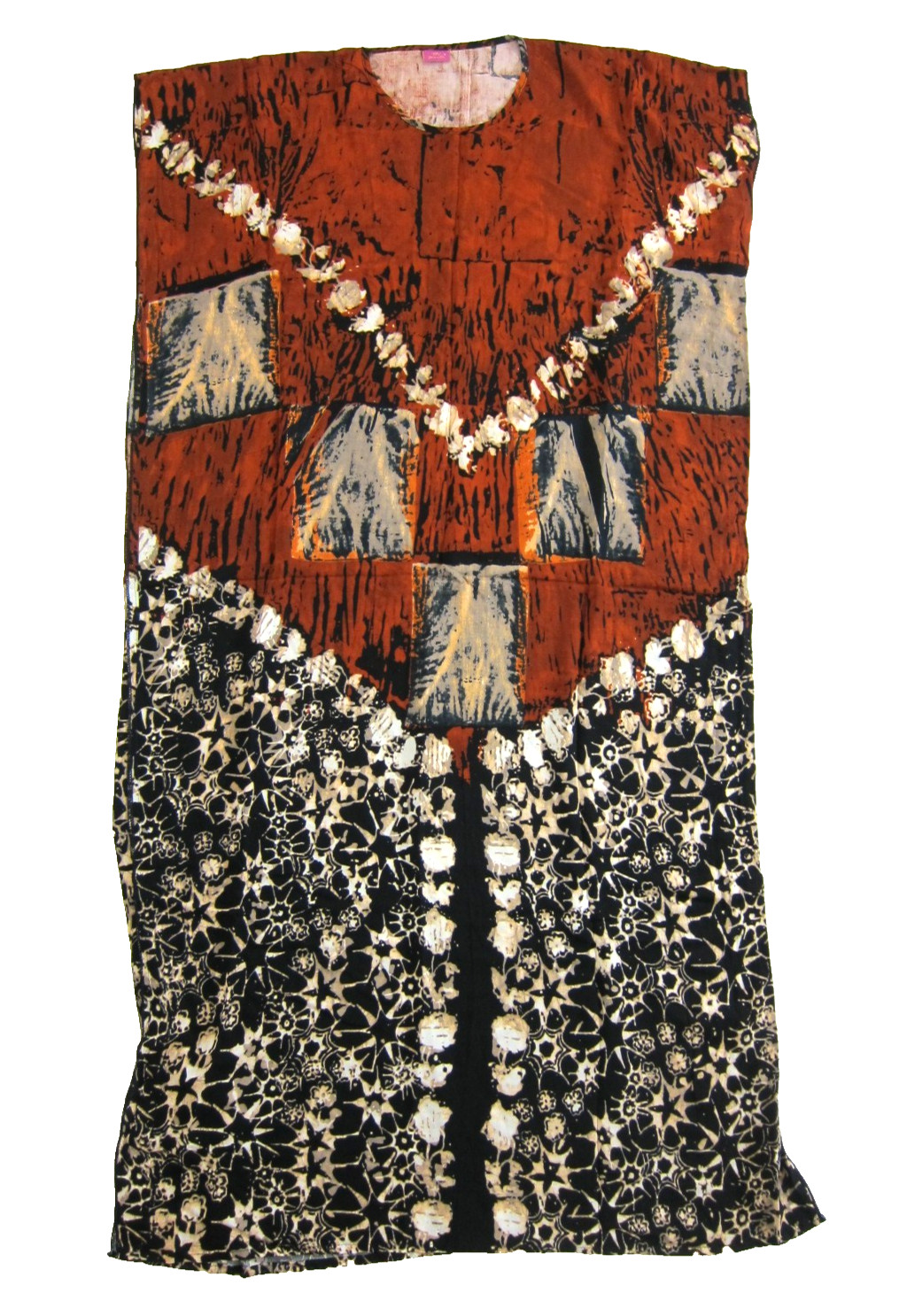 Di Yashu 100% Rayon Brown Black Ivory Abstract Art Long Maxi Kaftan Dress L-XL