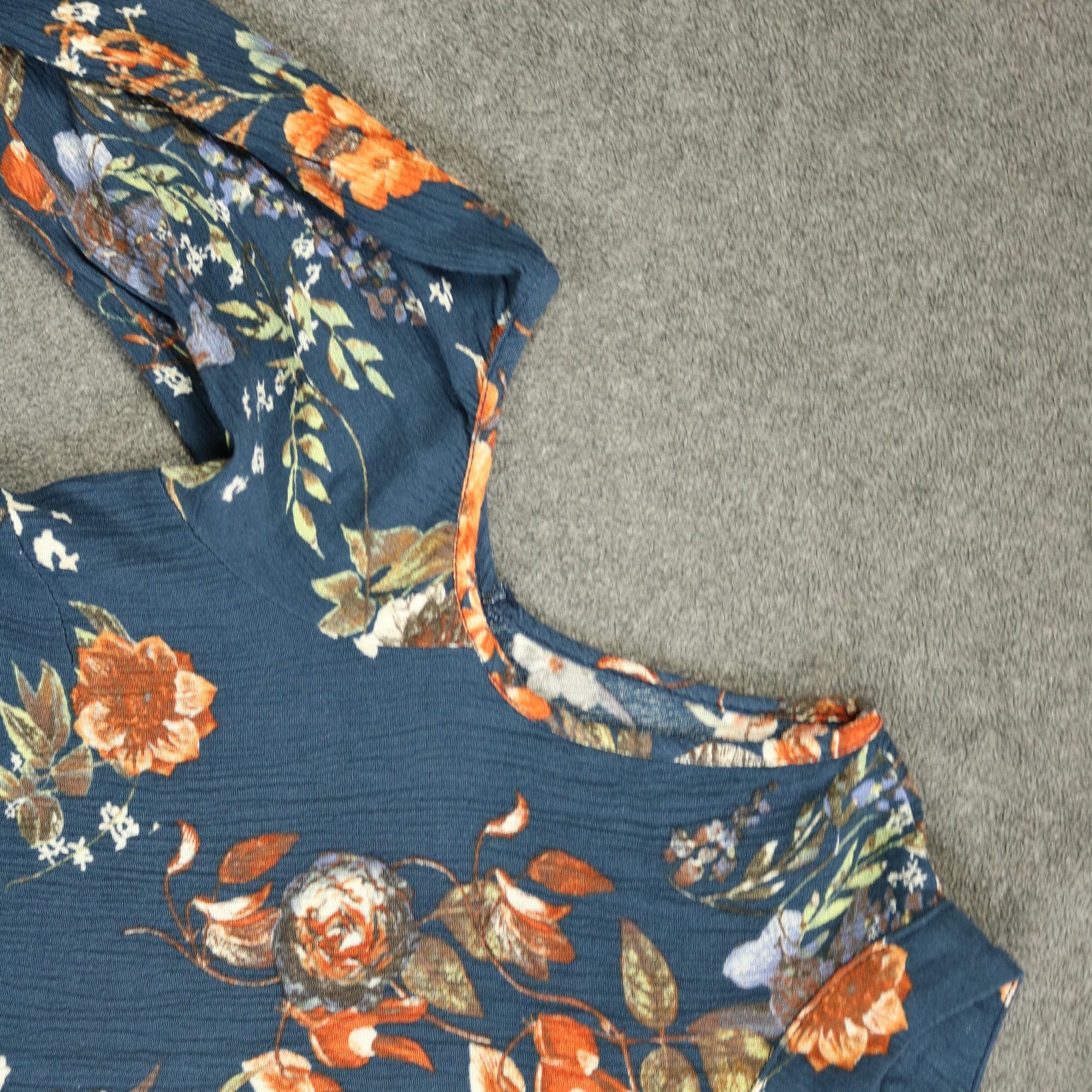 Altar’d State Floral Cold Shoulder Mini Dress Button Neck Bell Sleeve Blue L