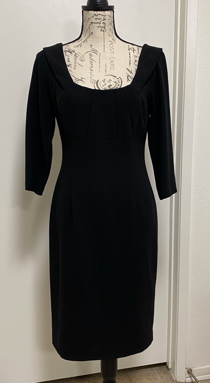 David Meister Dress Womens 6 Black Pleated Front Cocktail