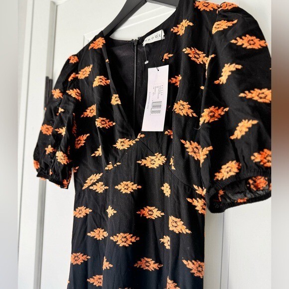 NWT $585 RHODE Ester Plunge V Neck Puff Sleeve MIDI Jacquard Dress – 4