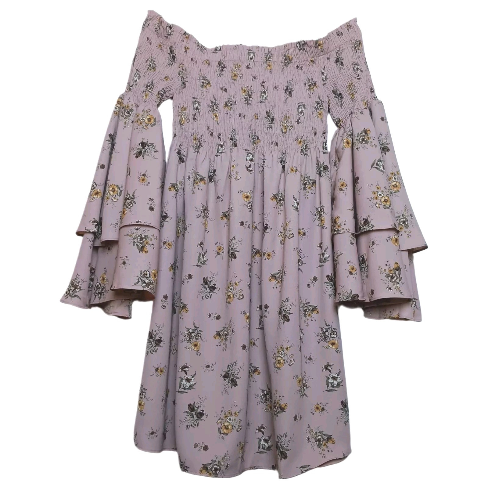 Limelush Floral Print Off the Shoulder Mini Dress Dusty Rose Size SMALL New
