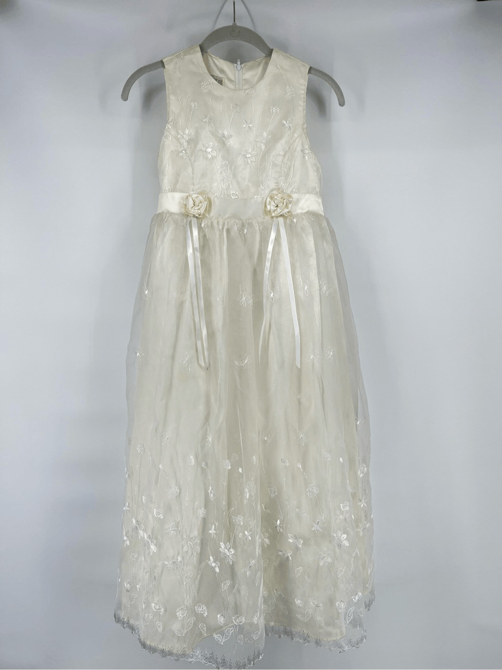 Jessica McClintock Girls Millennium 2000 Ivory Floral Formal Dress Size 16 VTG