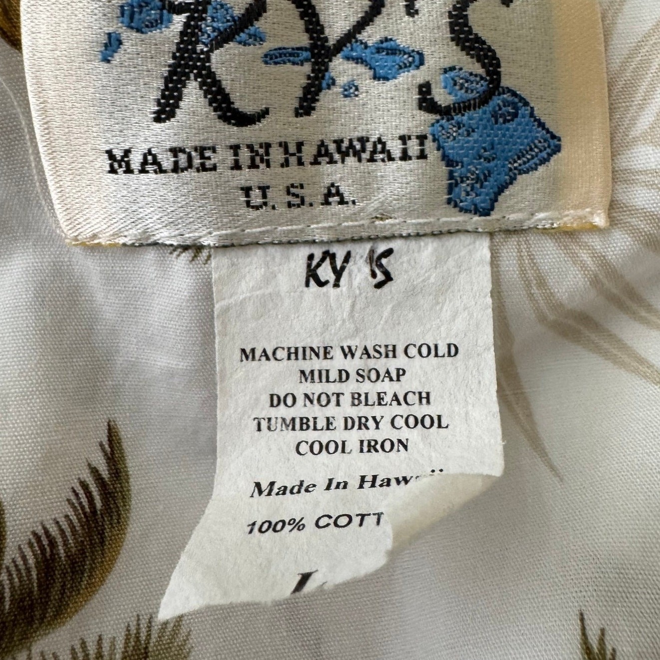 KY’S Made In Hawaii Palm Tree Print Cotton Mini Shift Dress White Green Large