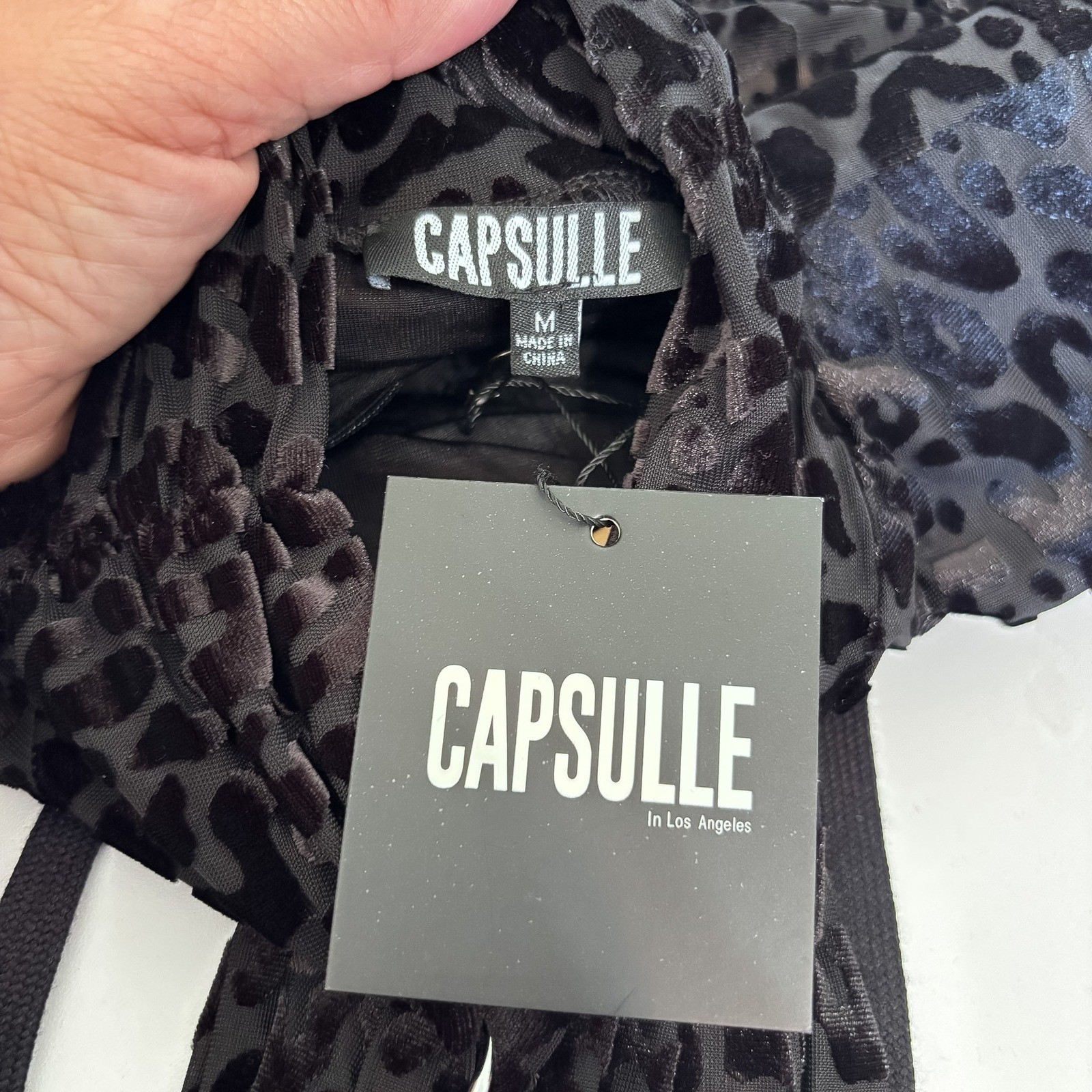 Capsulle Whimsigoth Leopard Corset Dress Medium Black Burnout Velvet Sheer Mesh