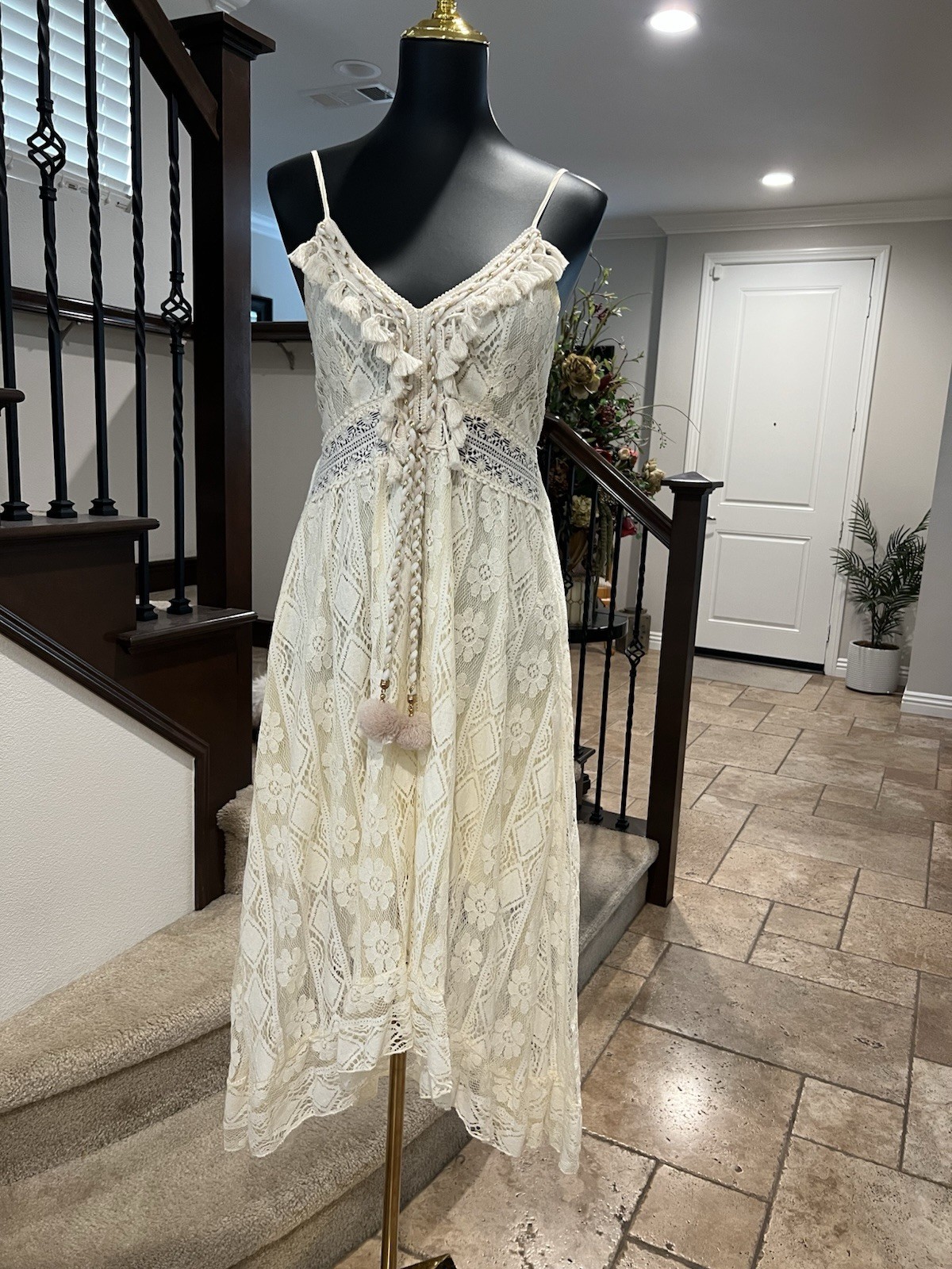 Women’s Slimming Crochet Lace Maxi Spaghetti Strap Cami Beach Boho Sundress