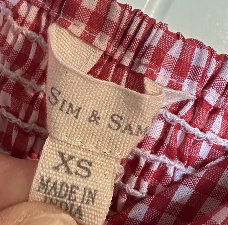 Sim & Sam Red check Gingham bisque waist maxi dress XS Western Cowgirl Country