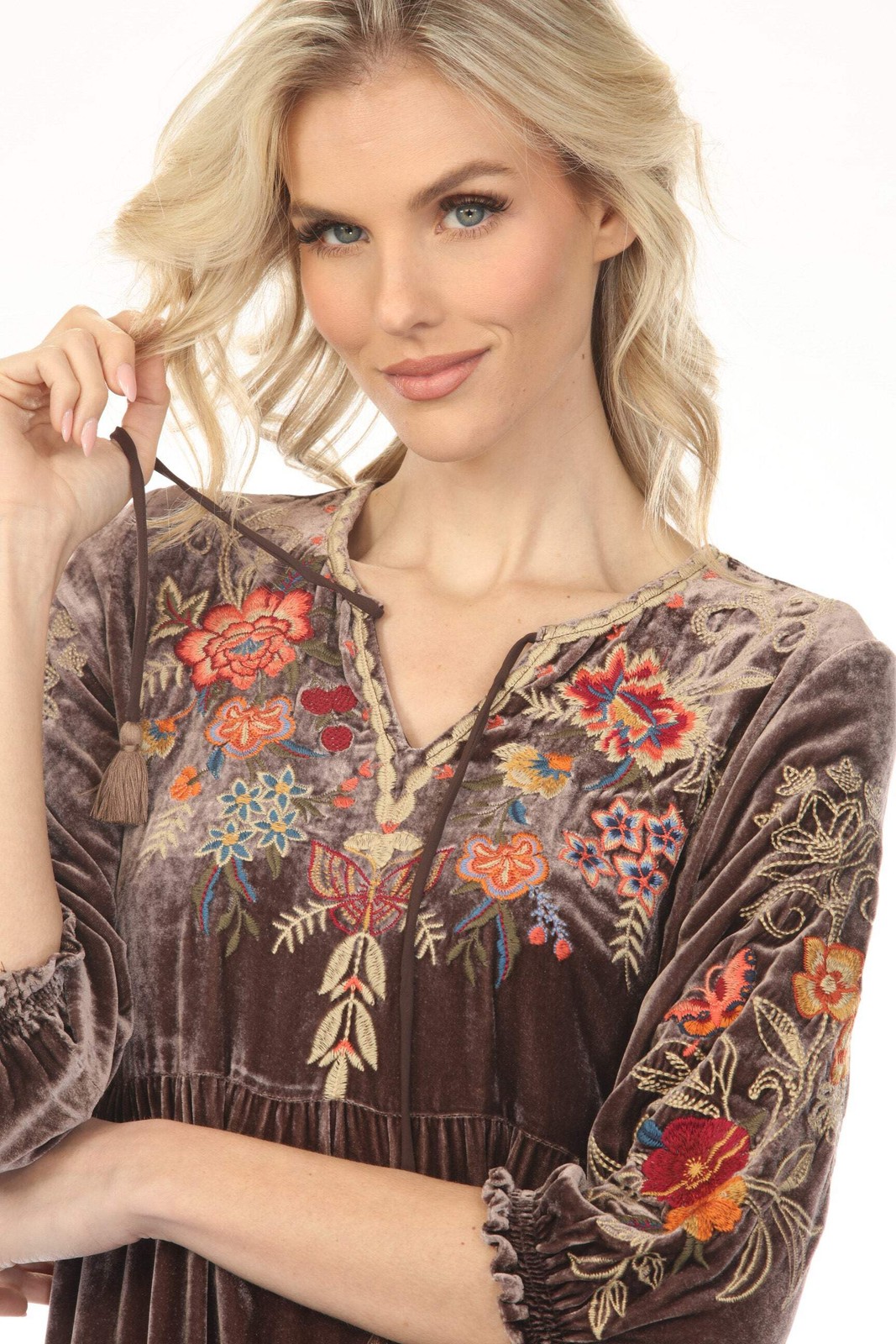 Johnny Was JWLA Taline Velvet Boho Midi Dress Petite Size J33124-0