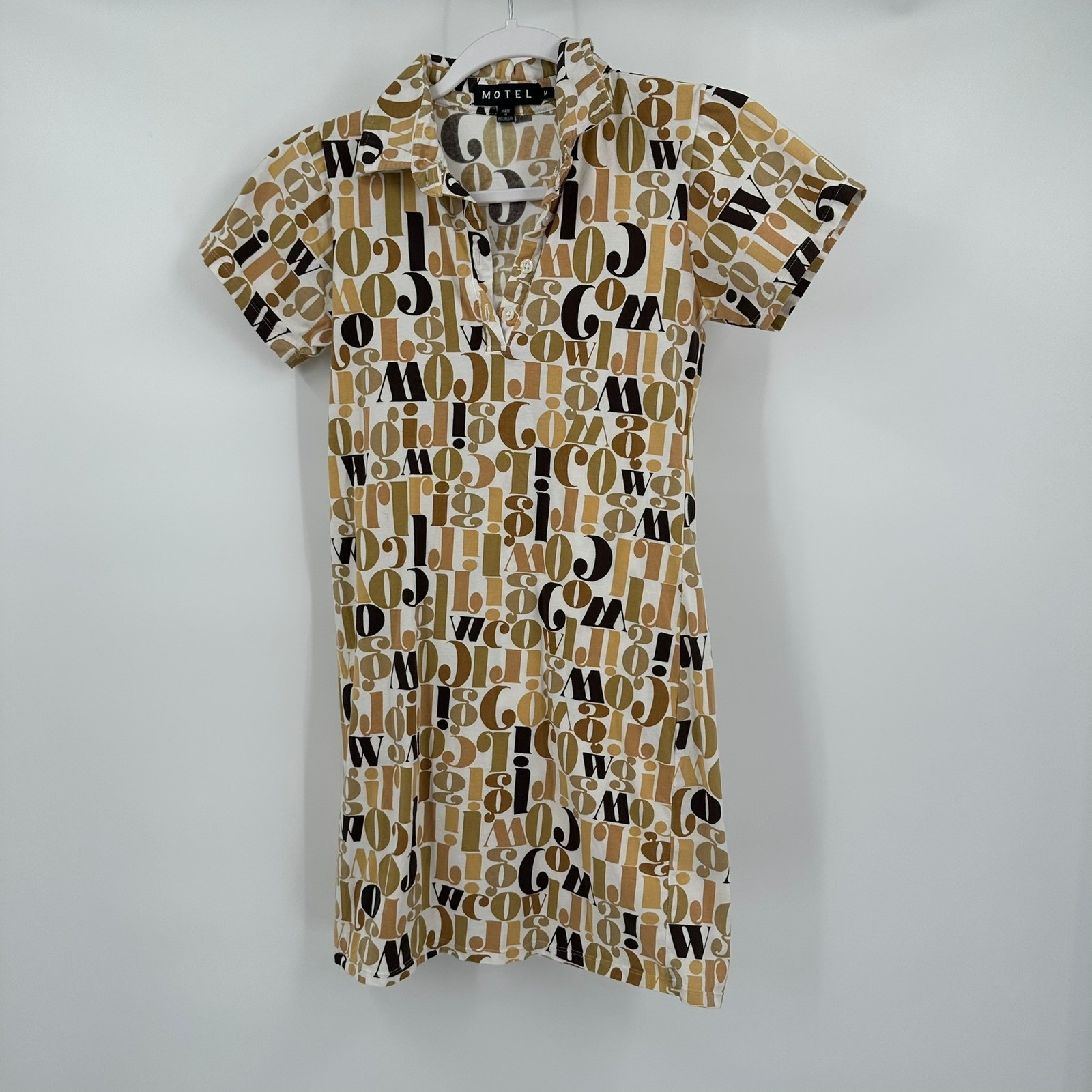 Womens Y2K Pop Art Typographic Graphic Print Mini Dress Size M Polo Collar Indie