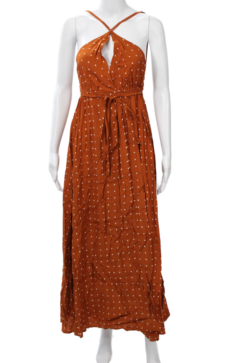 Faithfull The Brand Women Maxi Dress Brown Polka Dot Viscose Size 4