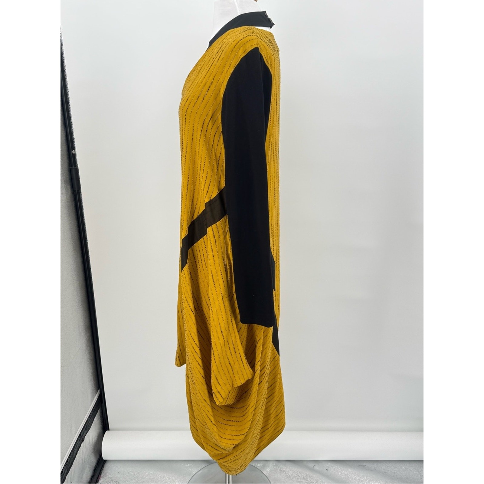 LUUKAA Lagenlook Asymmetrical Dress Size 10 Yellow Stripe Artsy Avant Garde NEW