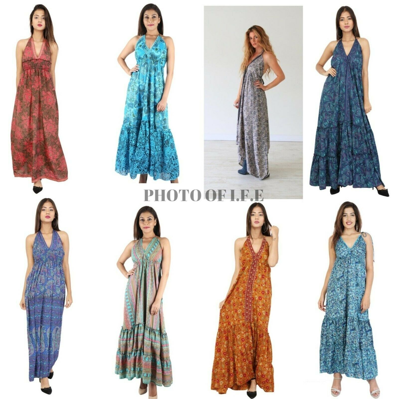 Handmade Ladies Casul Evening Summer 5 PC lot Dress indian Sari Silk Long Dress
