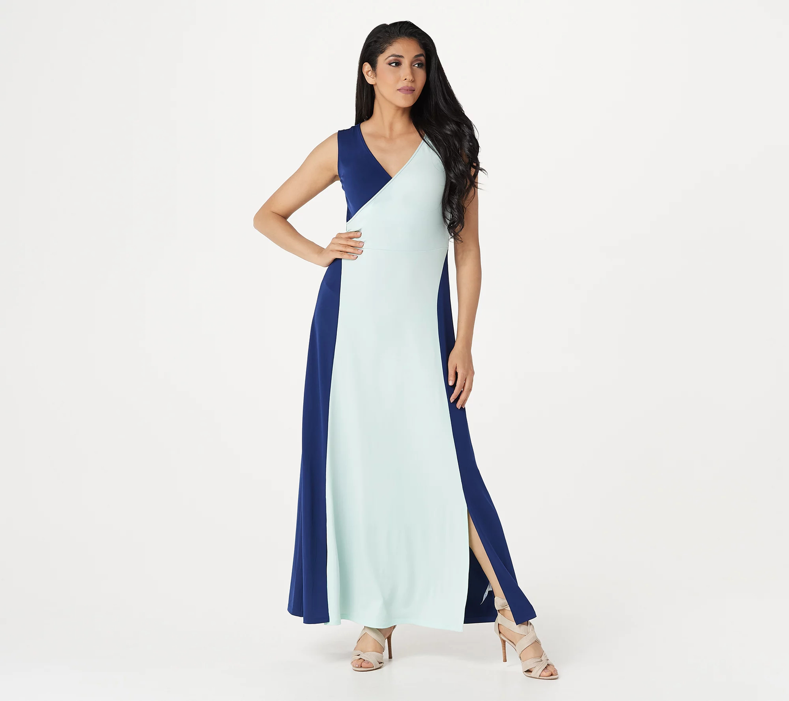 Du Jour Regular Sleeveless Color-Blocked Knit Maxi Dress – Navy/Sea Blue, Medium