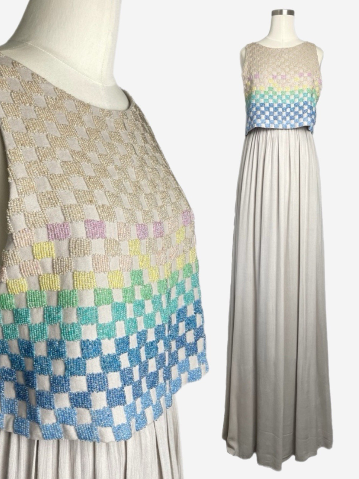 Mara Hoffman NWT Tan Linen Rainbow Beaded Maxi dress open back resort designer 4