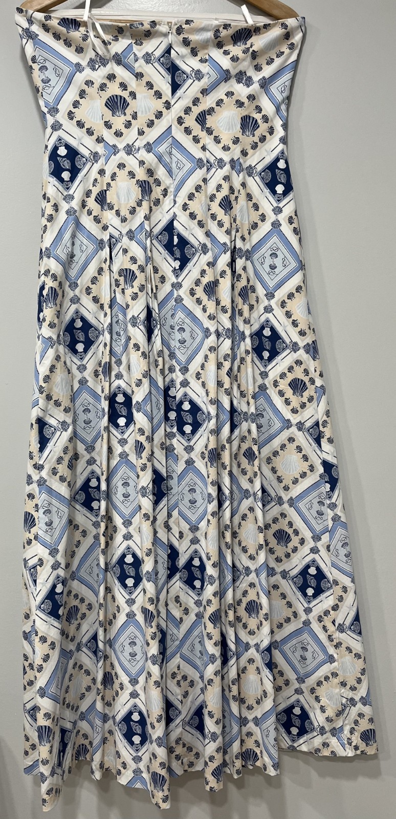 7 For All Mankind Strapless Tile Print Pleated Cotton Maxi Dress Size M