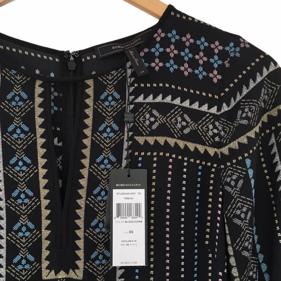 BCBG MaxAzria Freya Dress Shift Tunic Boho Geometric Career Office NWT XS