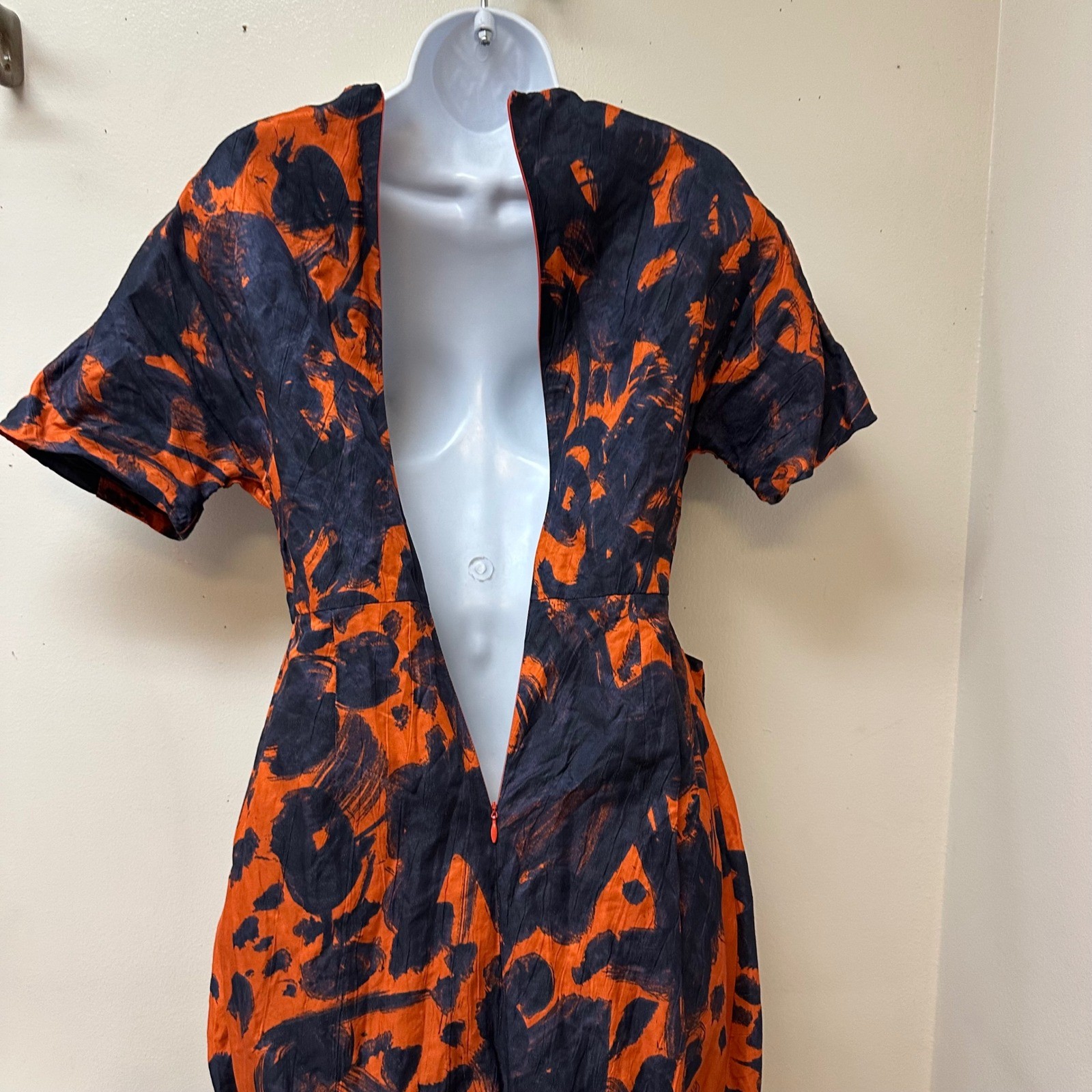 Cacharel Navy Orange Abstract Metallic Tulip Skirt Dress Aeffe Spa USA 4