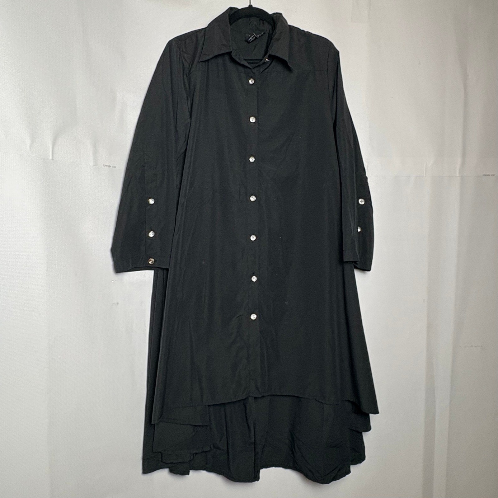Step In Style Black High-Low Shirt Dress Rhinestone Buttons 1X Plus Lagenlook