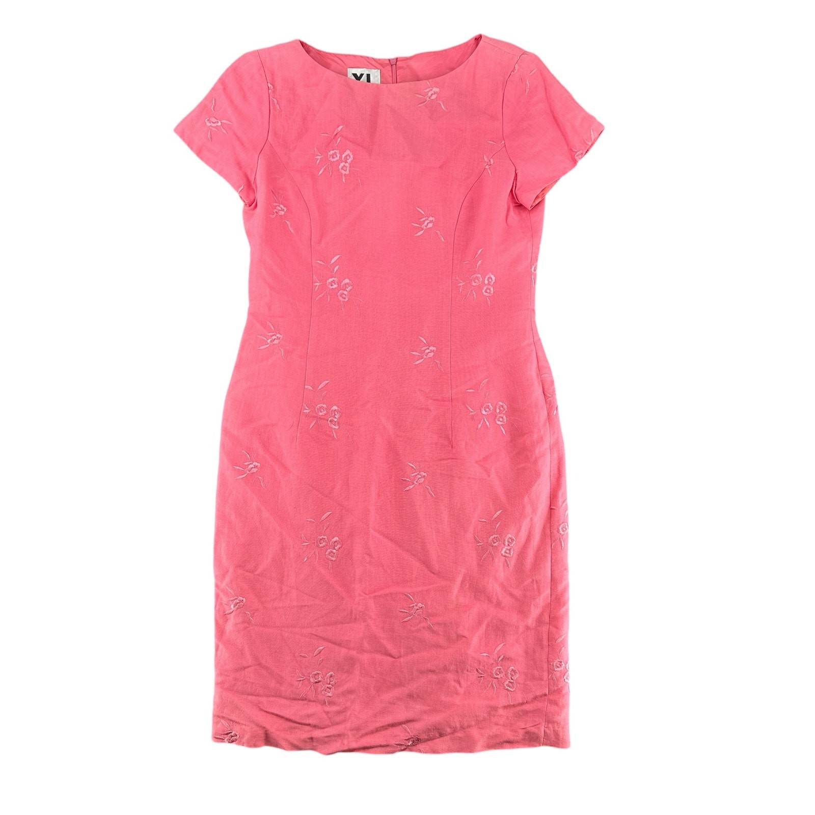 Vintage 90s Pink Dress YL by YAIR Floral Embroidered Size 10 Linen Midi