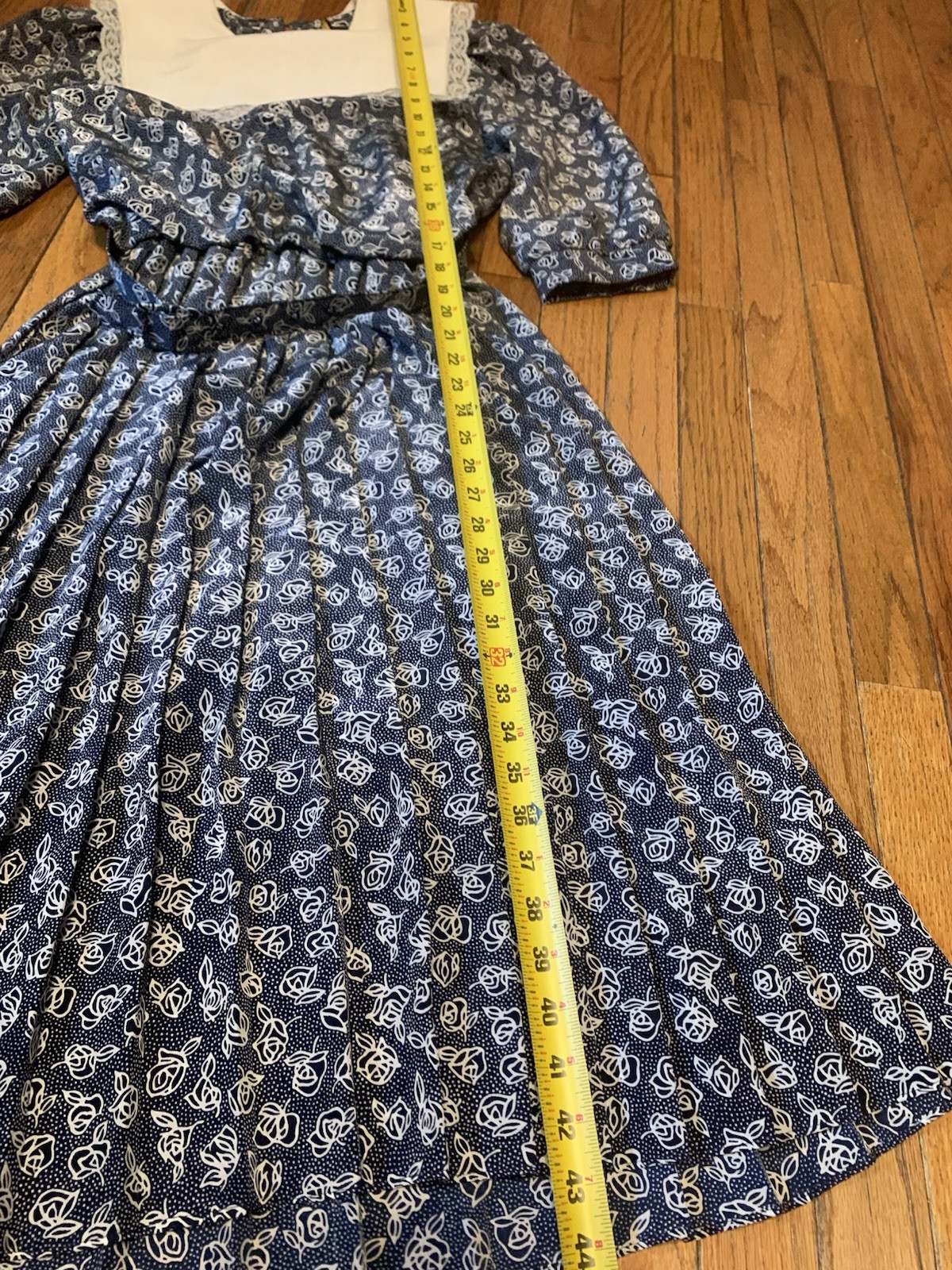 VTG 80s Breli II Lace Collar Cottage Core Prairie Dress Blue White Floral Sz 8