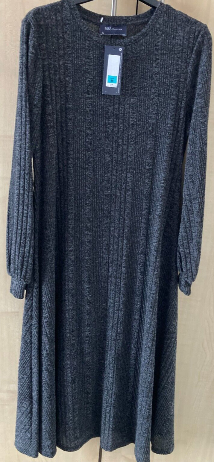 M & S Women’s Knitted Long Sleeve Swing / Flared Skater Mid/Maxi Dress Size M