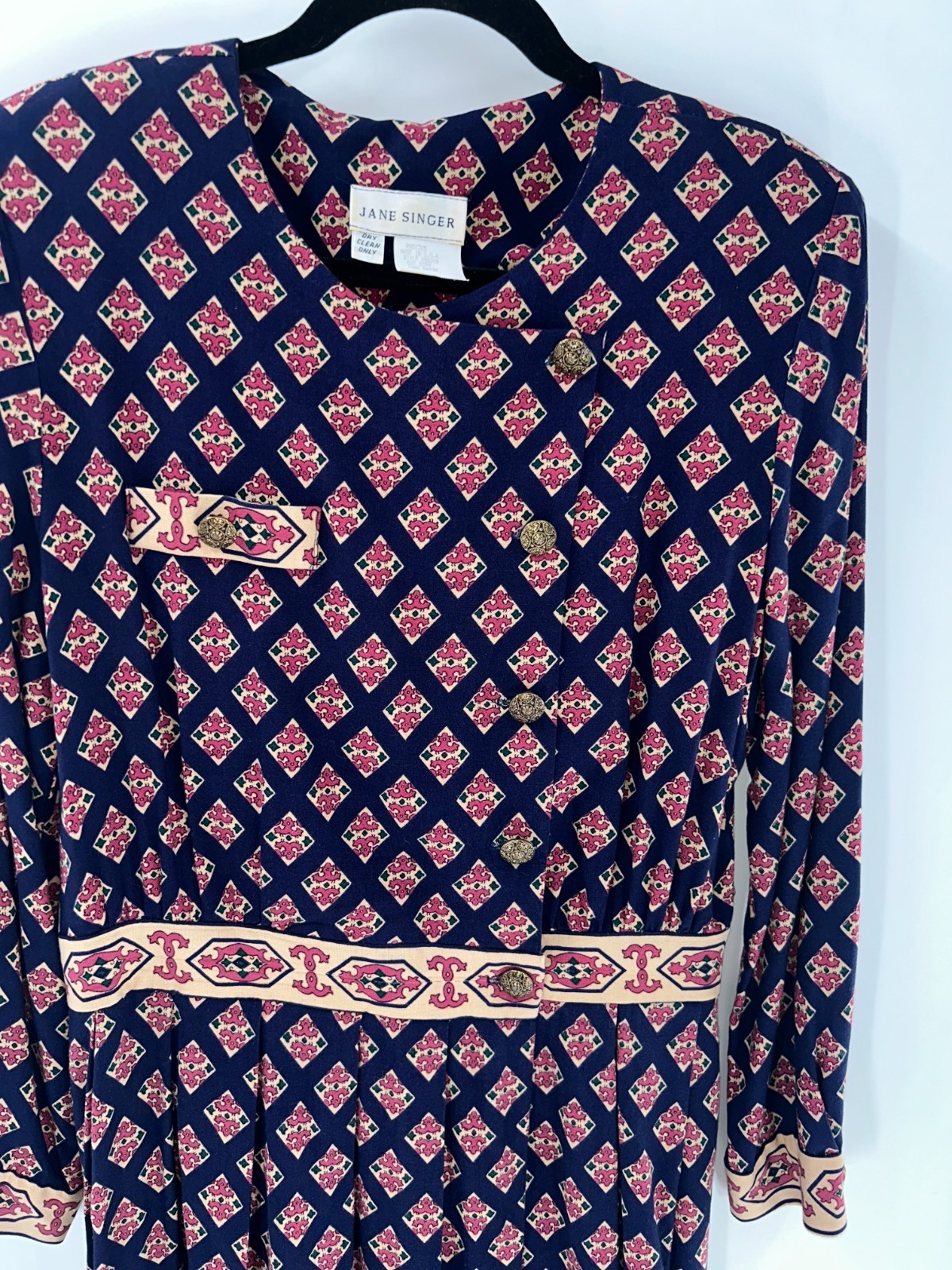 Women’s Vintage Jane Singer Geometric Print Midi Dress Size 12