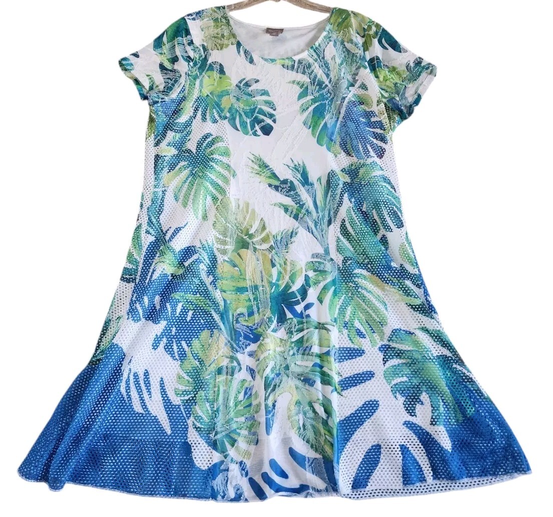 Chico’s 3(XL-16)Dress Multicolor Luch Foliage Short Sleeve Round Neck