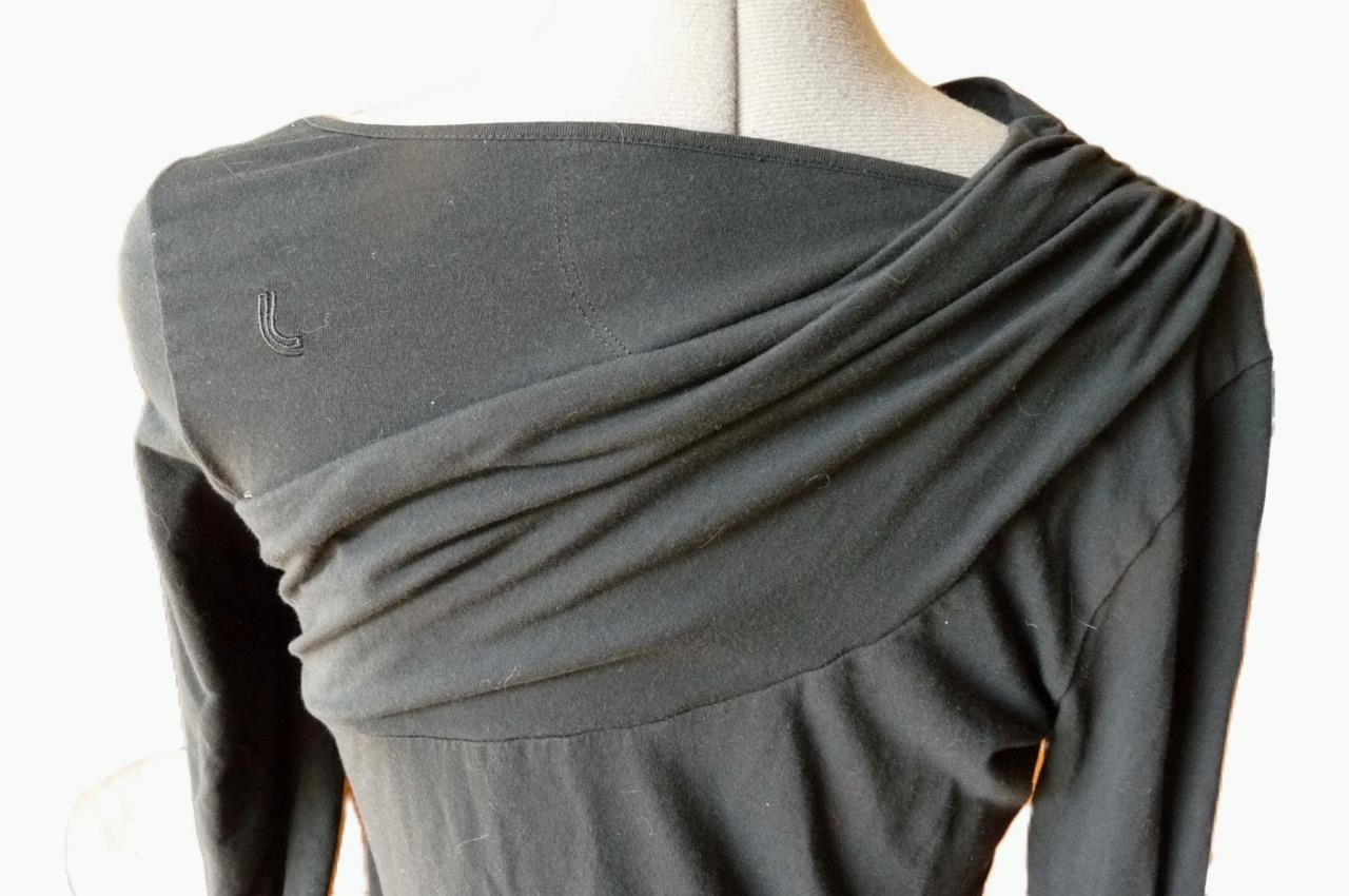Lole Black stretch organic cotton knit draped neck bodycon athletic dress M EUC