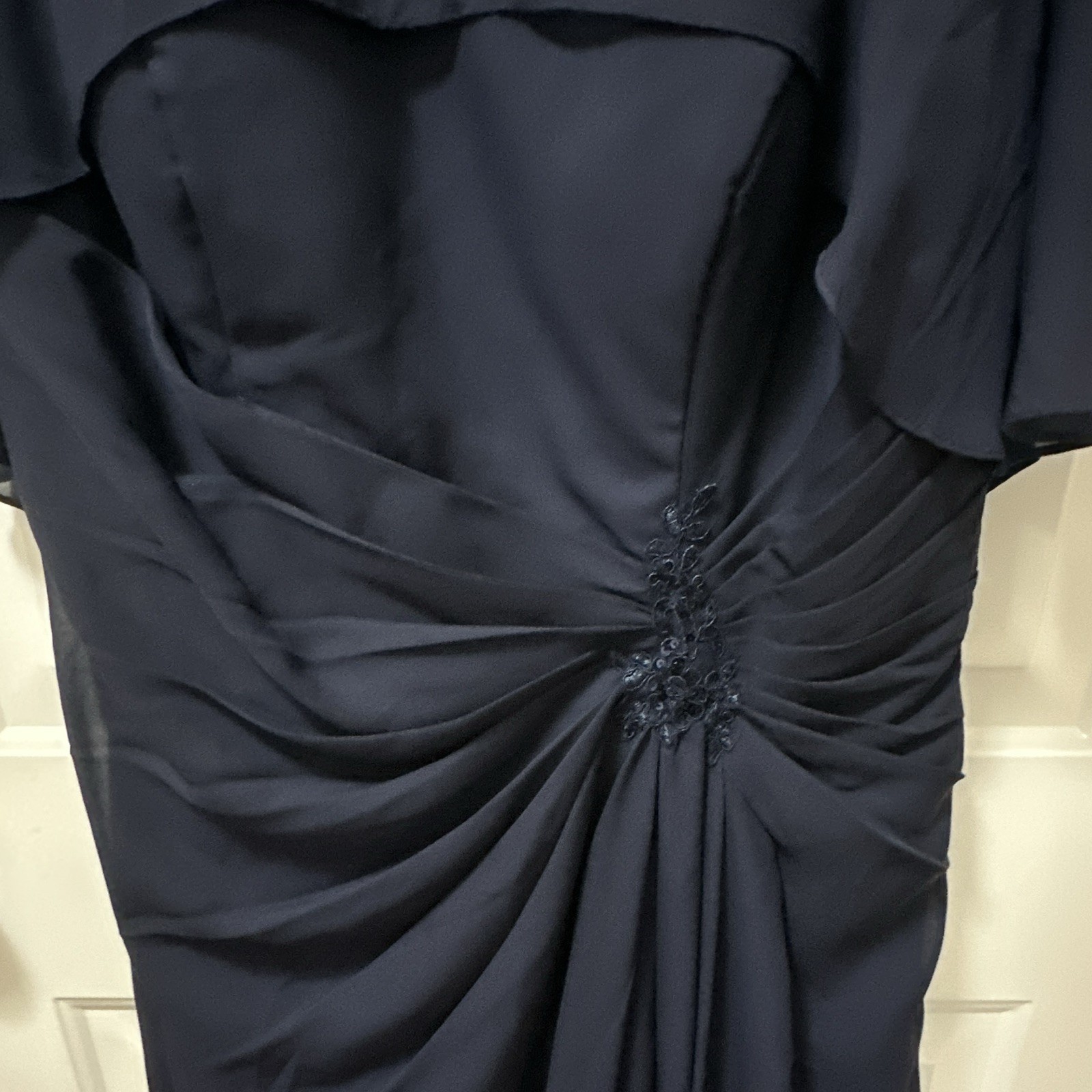 Blue Plus Size 16W Midi Chiffon Boat Neck Sheath Flutter Sleeve Ruched Dress