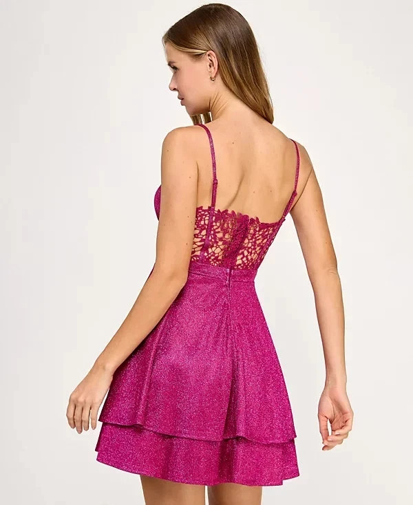 City Studios Juniors’ Straight-Neck Sleeveless Fit & Flare Dress – Pink – 15/16