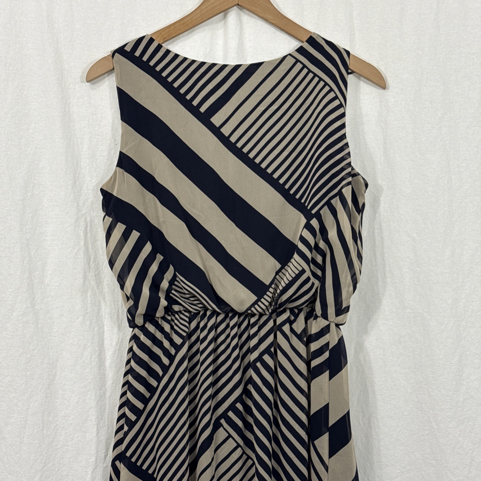 En Focus Studio Women’s Tan-Navy Blue Maxi Sleeveless Long Dress Geo Print Sz 8