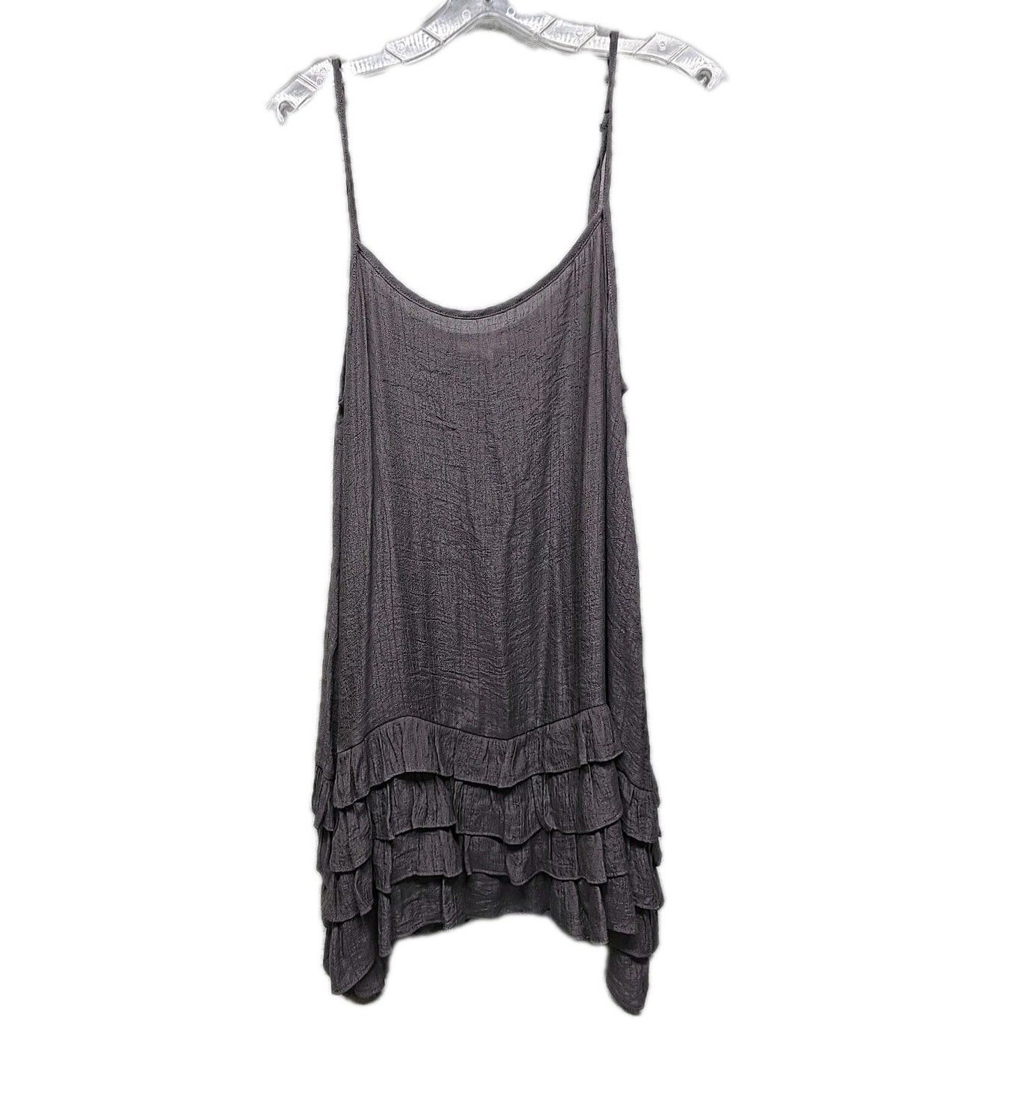 Easel Womens Cover Up Dress Size M Gray Sheer Adjustable Straps Ruffle Hem