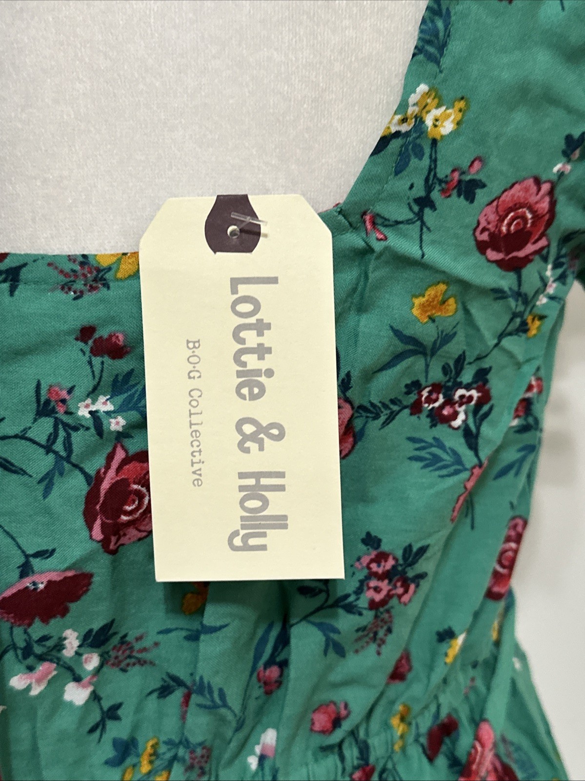 NWT Lottie & Holly B.O.G. Tiered Mini Dress Green Pink Floral M