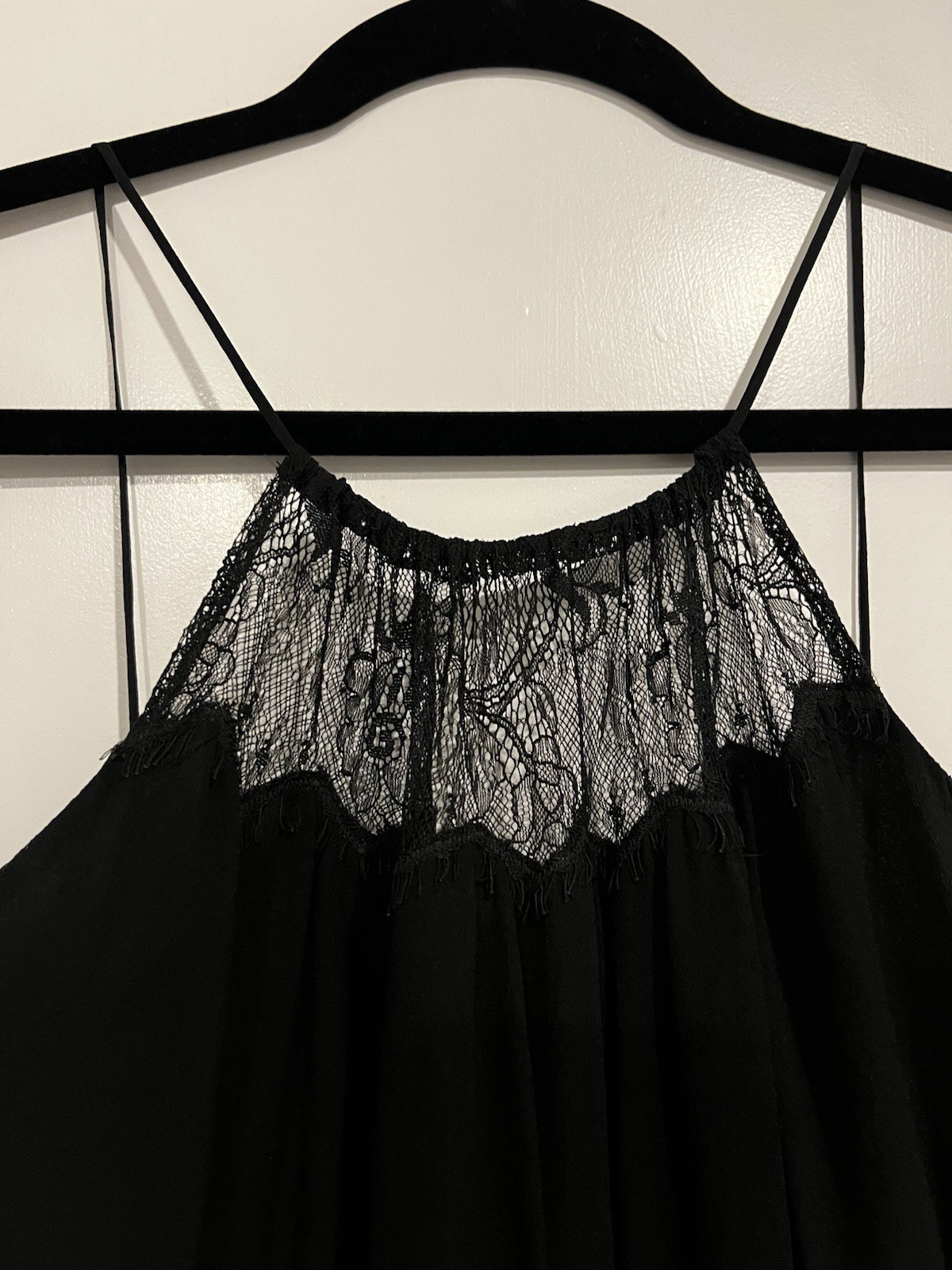 L.K. Bennett Black Lace Chiffon Halter Fit & Flare Knee Dress Sleeveless 6