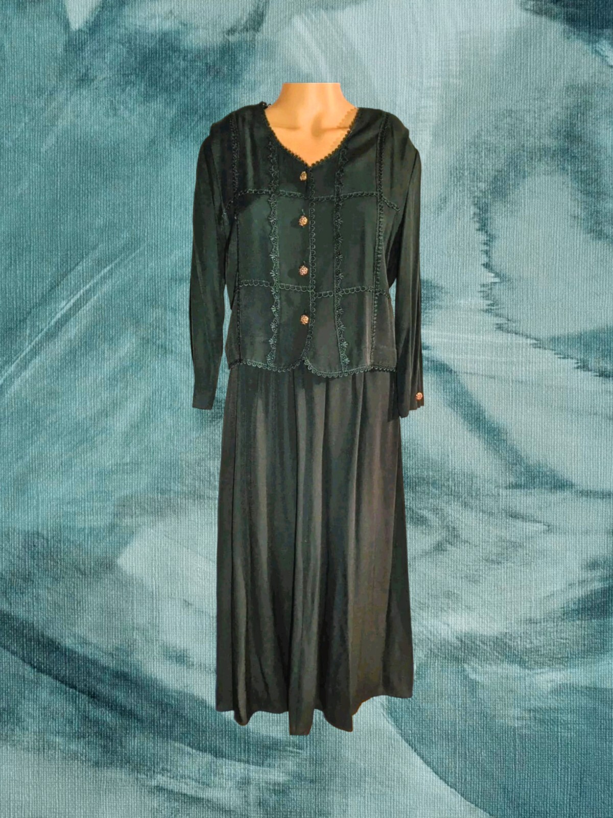 VINTAGE S.L. PETITES Jacket Dress GREEN Blazer Vest & Dress Suit Size 12 PETITE