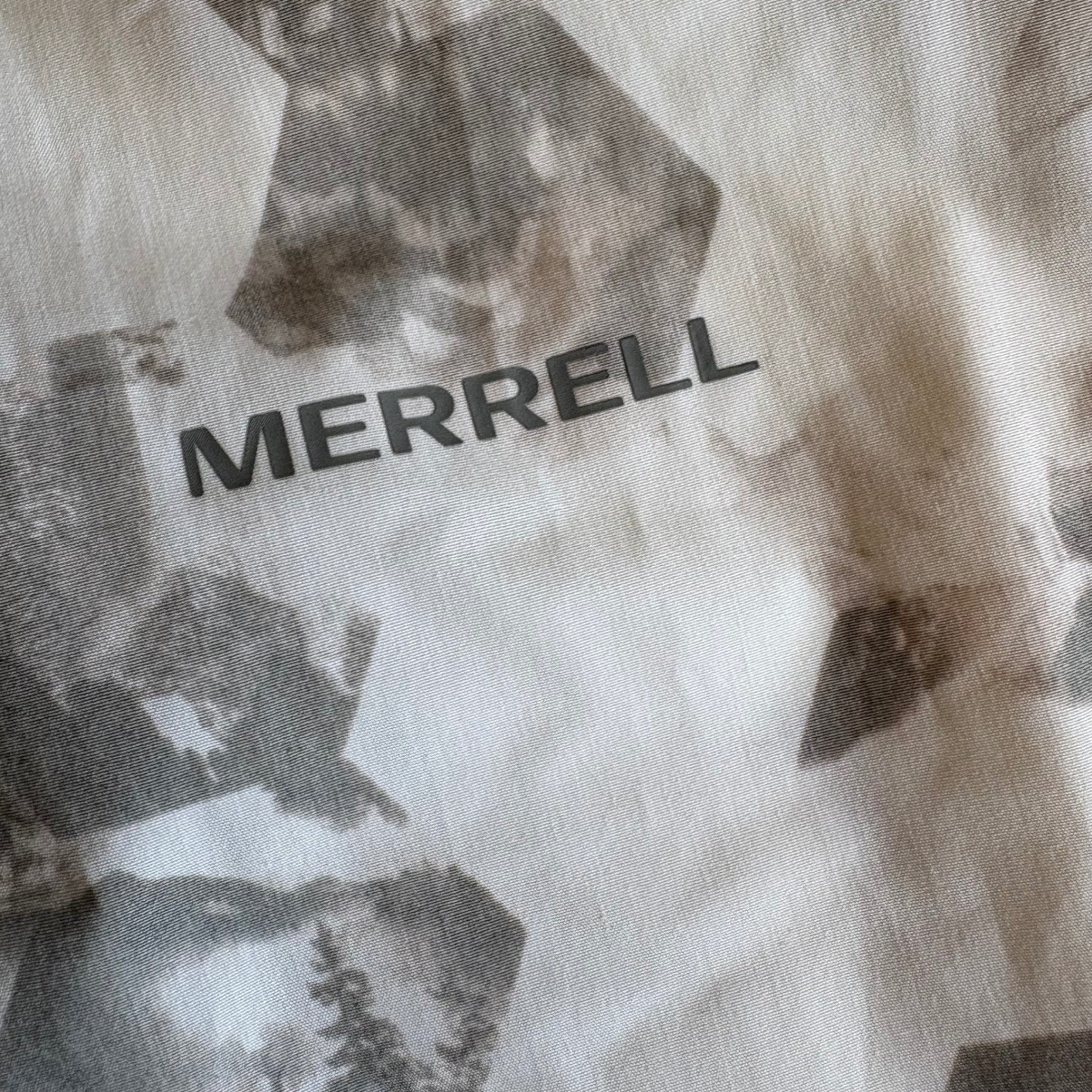 Merrell Womens Mountain Print Sleeveless Hiking Dress White Grey Ruched Sides M