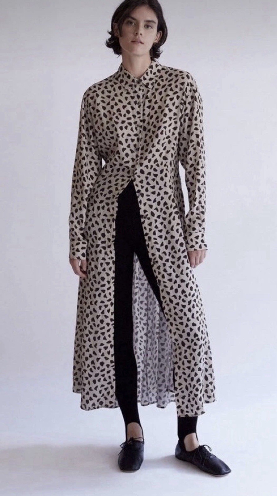 Thakoon Beige Shirt Dress with Black Abstract Spot Print Size 6