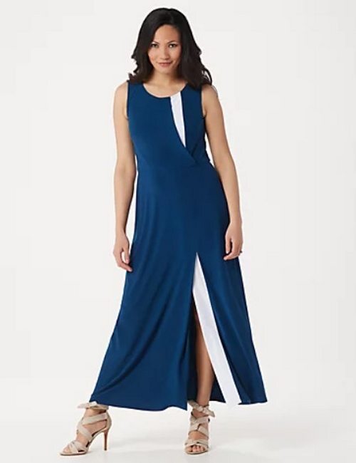 Dennis Basso Midnight Blue Regular Sleeveless Caviar Crepe Maxi Dress New