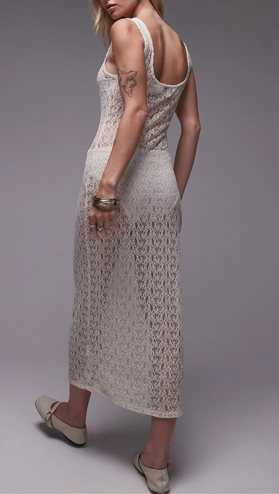 Topshop Ivory Lace Knit Sleeveless Midi Dress